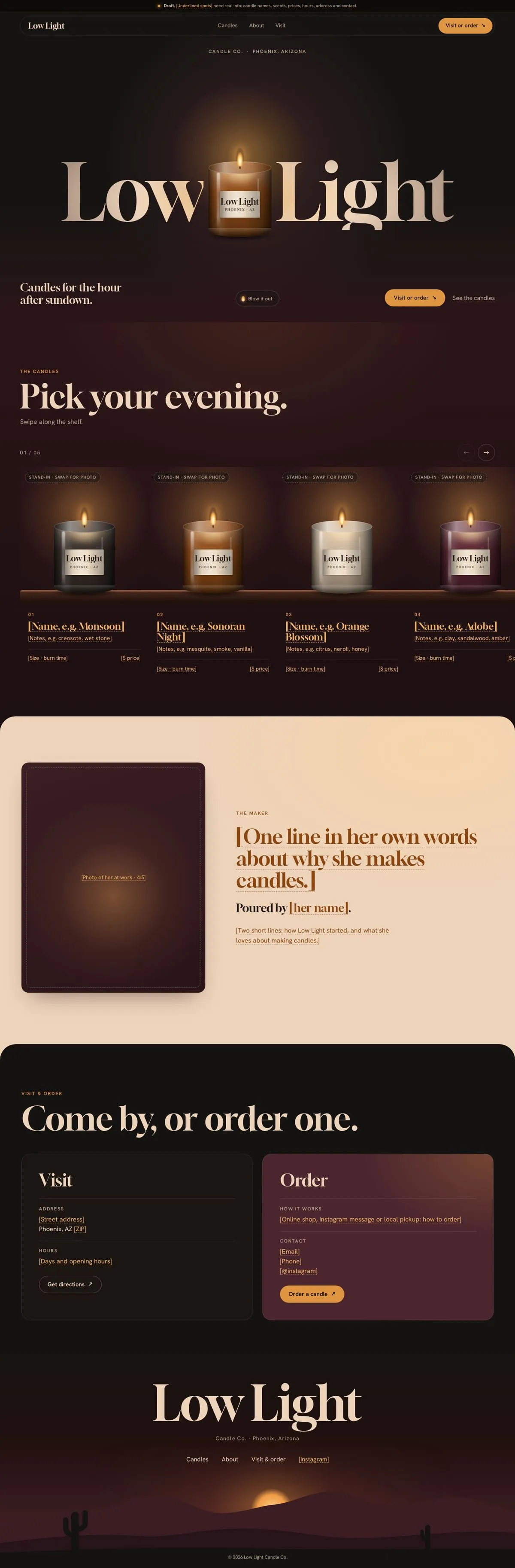 The full Low Light Candle Co. page with the kit