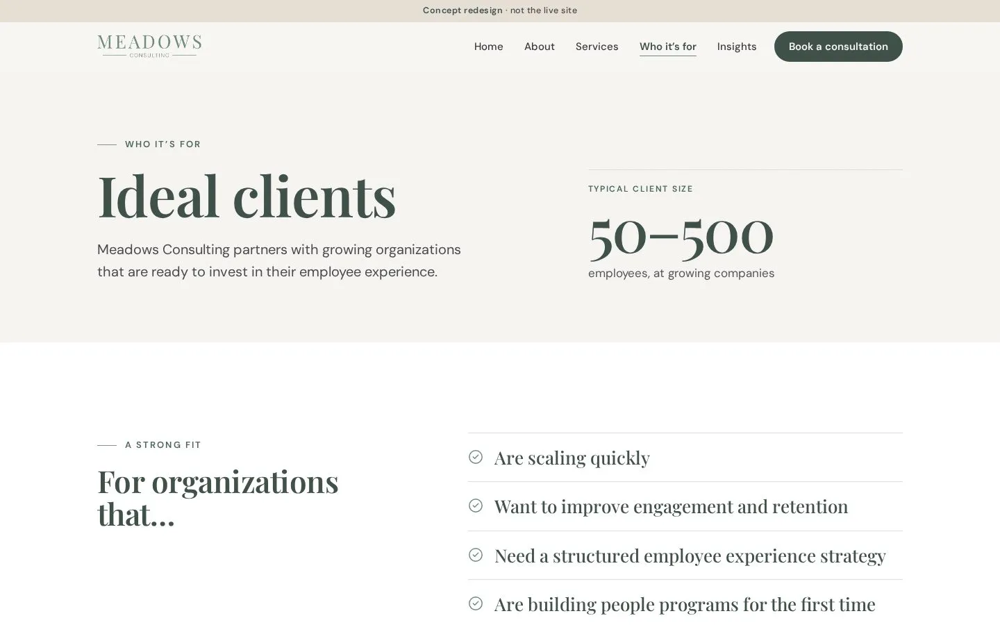 Meadows Consulting: Who it's for page
