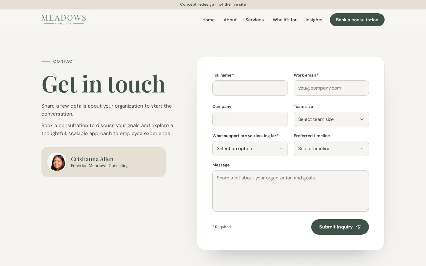 Meadows Consulting: Contact page